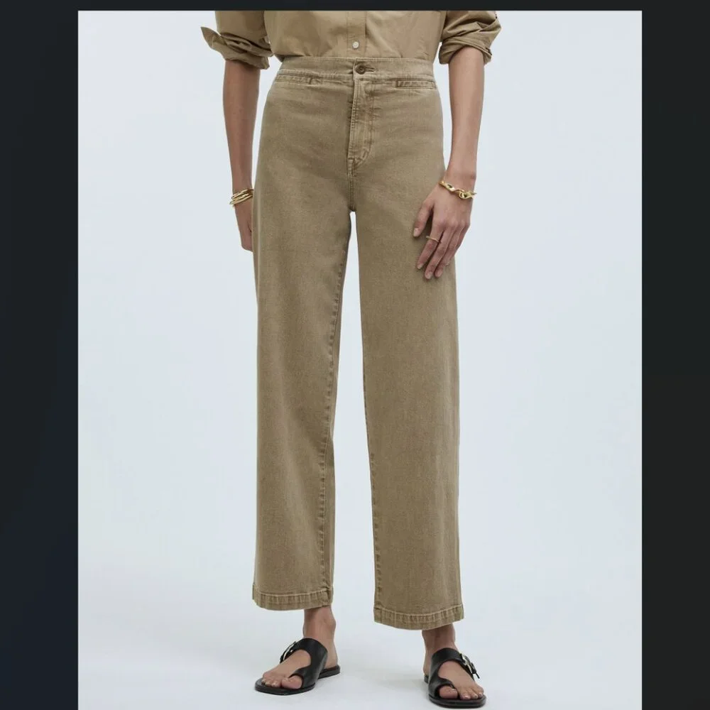 Madewell Women's Emmett Wide-Leg Crop Pant: Welt Pocket Edition Drill Khaki 33 - Picture 2 of 11